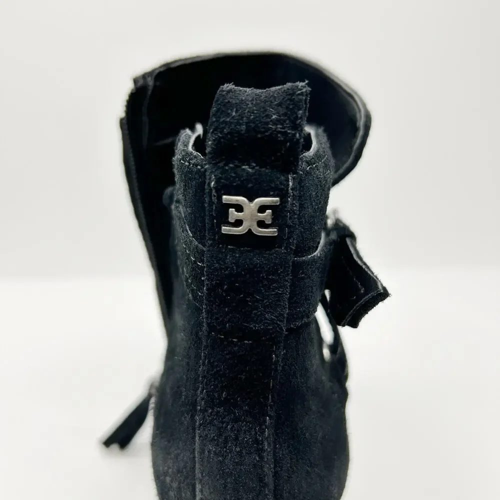 SAM EDELMAN Myra Burnished Leather Ankle Booties Black‎ Suede Buckle Boots Sz 7